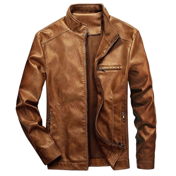 WULFUL Other - Mens Brown Faux Leather Motorcycle Jacket